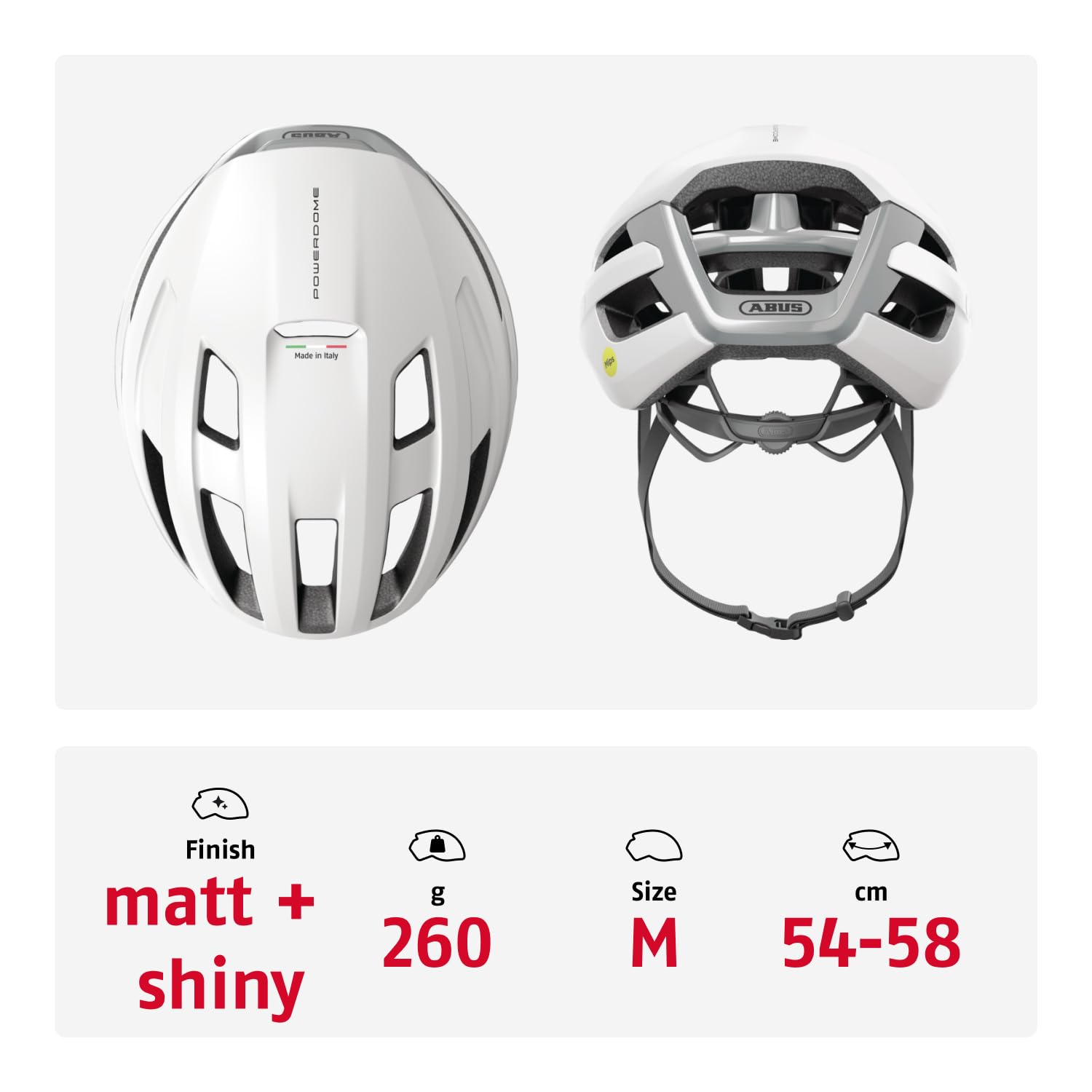 ABUS PowerDome MIPS Rennradhelm leichter Fahrradhelm Belüftungssystem Aufprallschutz Made in Italy
