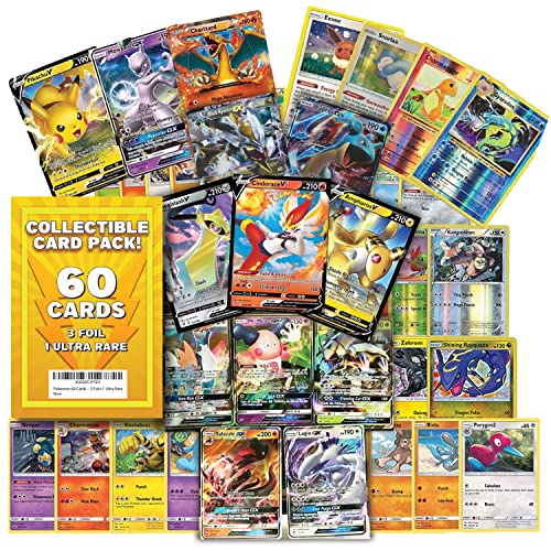Pokemon Trading Card Game - 60 Total Card - 3 Foil Cards and 1 Ultra Rare Card - All Cards are Authentic - Perfect for Collectors Pokemon Trading Card Game - 60 Total Card - 3 Foil Cards and 1 Ultra Rare Card - All Cards are Authentic - Perfect for Collectors
