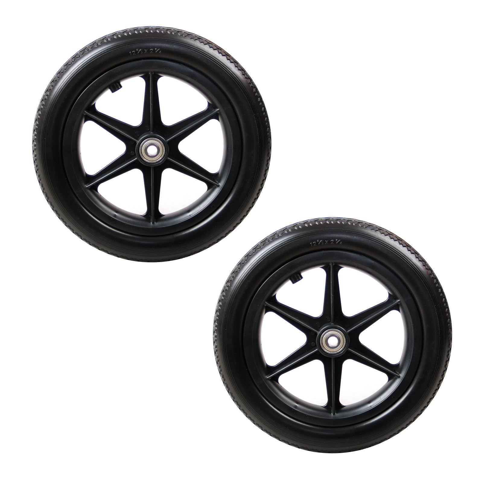 1 par de Ruedas traseras de Repuesto para sillas de Ruedas de 12½ x 2¼ para sillas de Ruedas, andadores, Ruedas sólidas de Poliuretano para Silla de Ruedas con rodamiento de 1/2" (12 mm) (co