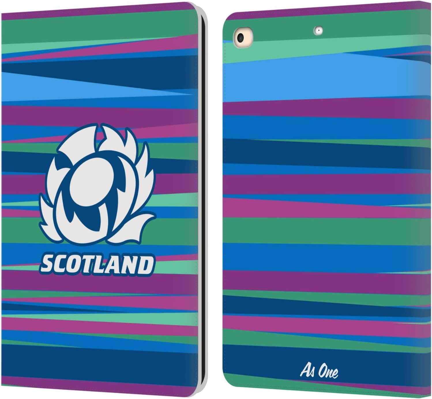 Head Case Designs Officially Licensed Scotland Rugby Stripes Pattern Graphics Leather Wallet Case Compatible with Apple iPad Pro 13 M4 2024