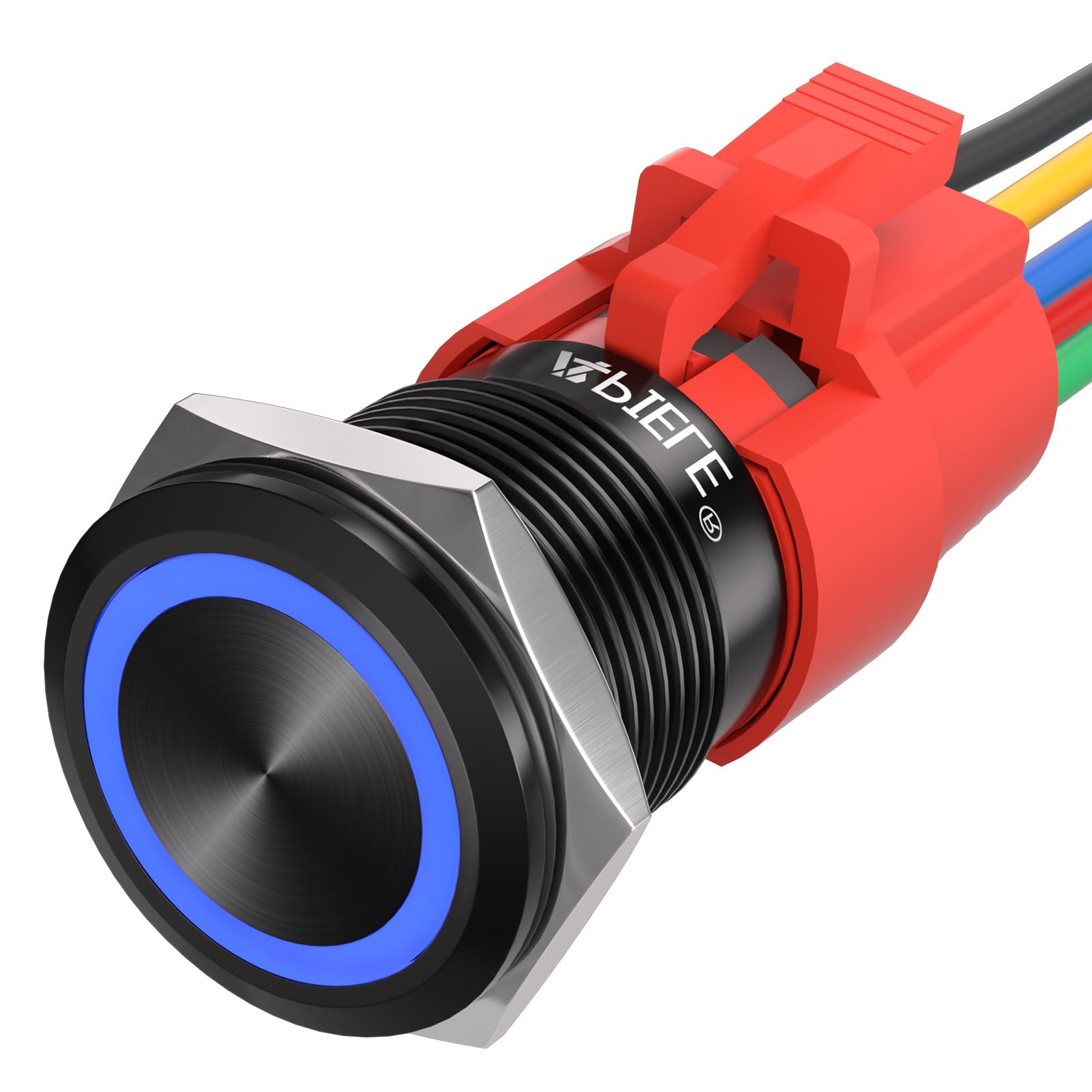 APIELE 19mm Momentary Push Button Switch On Off Aluminium Alloy with 12V LED Angel Eye Head for 19mm 3/4 Mounting Hole with Wire Socket Plug