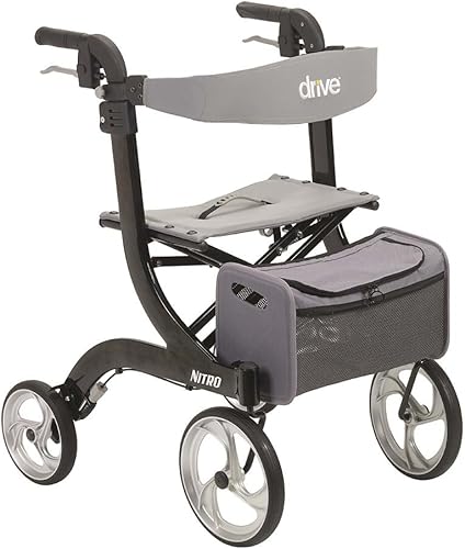 Drive Medical - Andador plegable de aluminio Nitro de altura estándar, con asiento, color negro, RTL10266BK