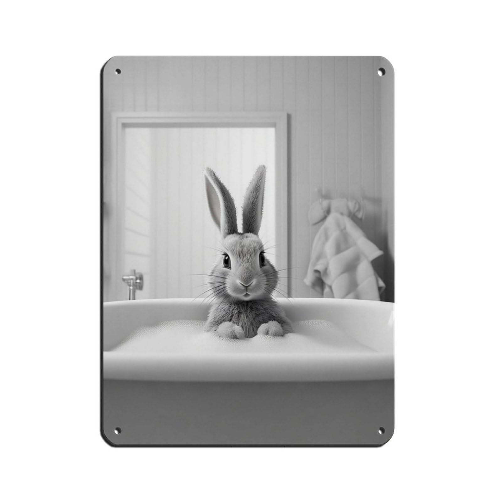 Adorable Rabbit in Tub Bathroom Art Poster Retro Poster Metal Tin Sign Chic Art Retro Iron Painting Bar People Cave Cafe Family Garage Poster Wall Decoration 12x16inch(30x40cm)