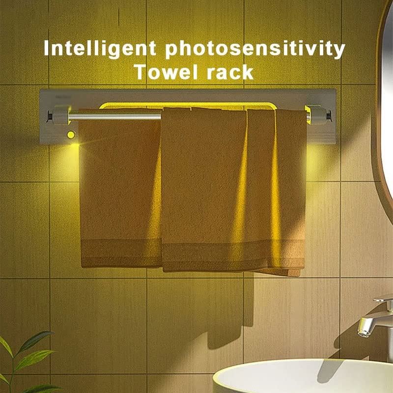 Porte-serviettes à induction LED sans perçage avec double tige argentée - 4