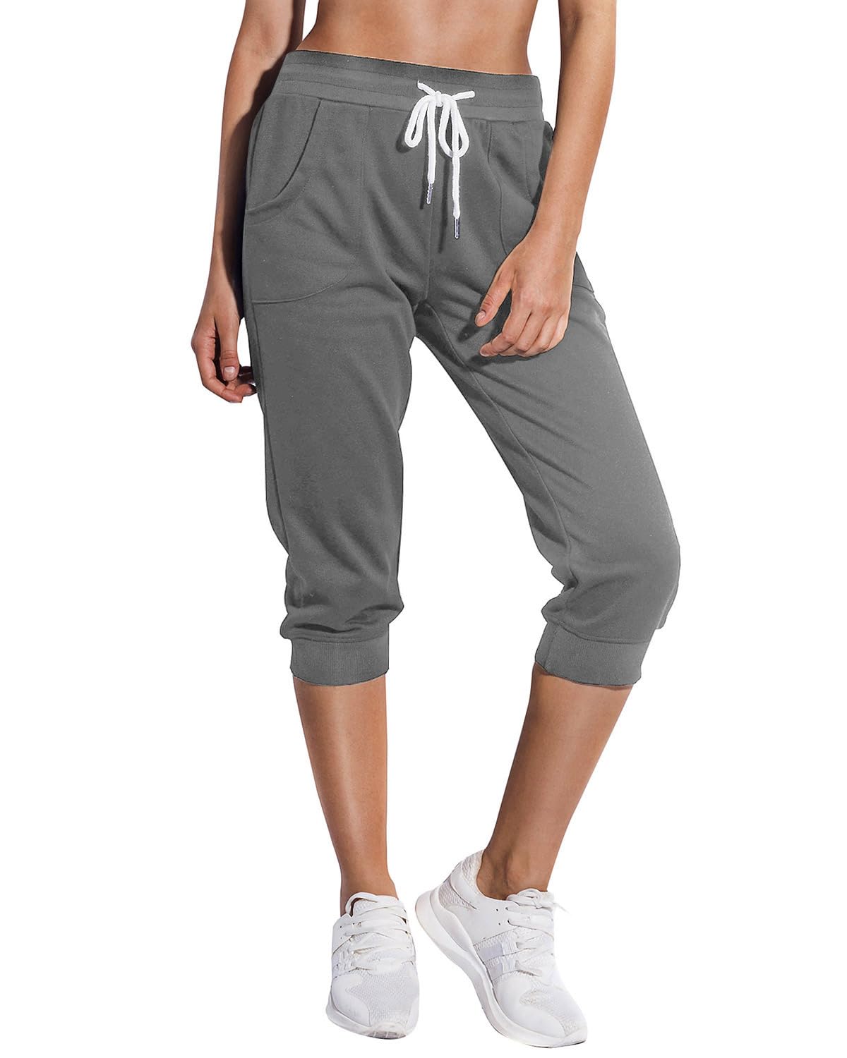 SPECIALMAGIC Womens Sweatpants Capri Pants Cropped Jogger Running Pants Lounge Loose Fit Drawstring Waist with Side Pockets