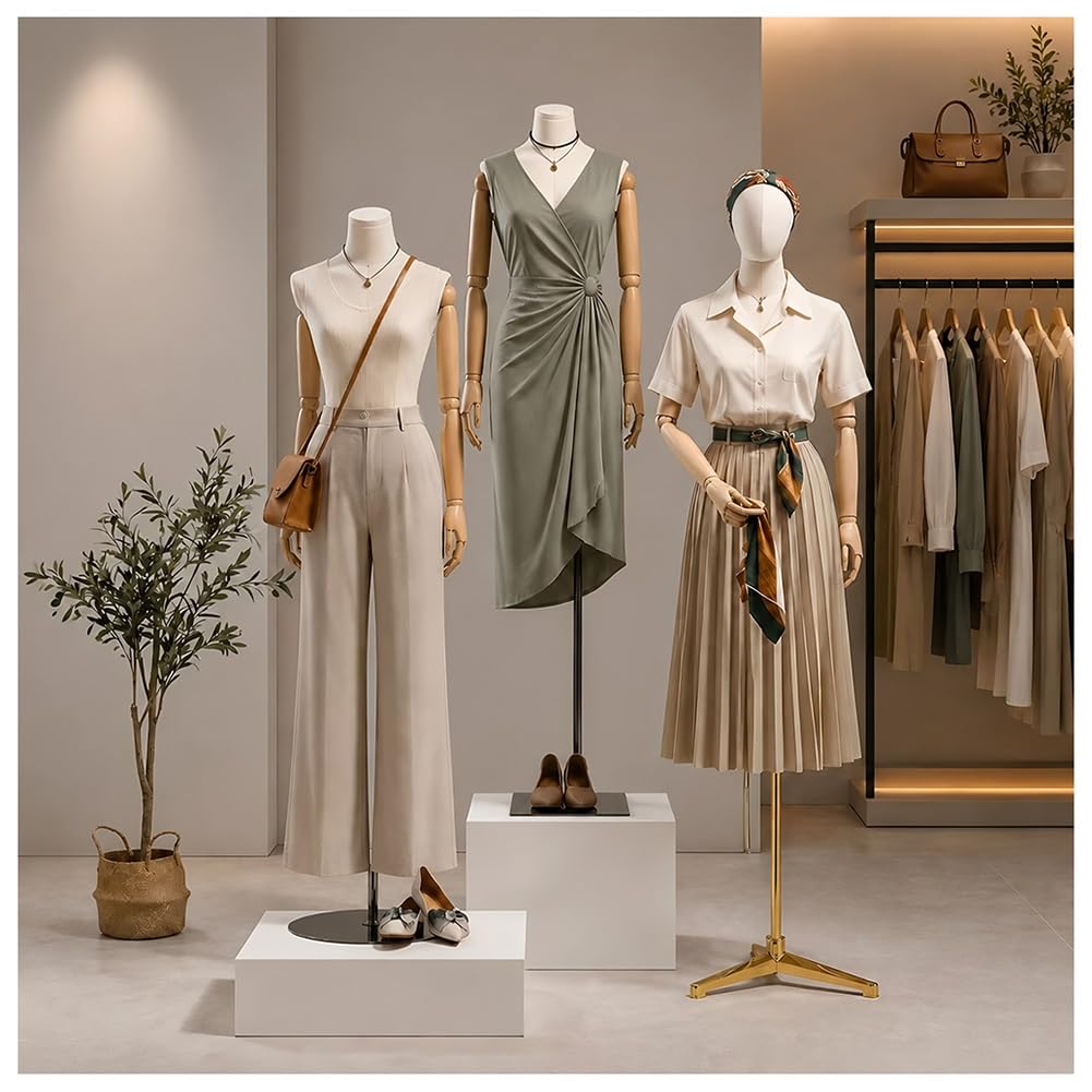 Female Tailors Dummy Mannequin Torso Mannequin Stand, Height Adjustable Half Body Woman Manikin with Metal Base, for Clothing Store Window Mannequins Clothing Dresses(Gold,A1)