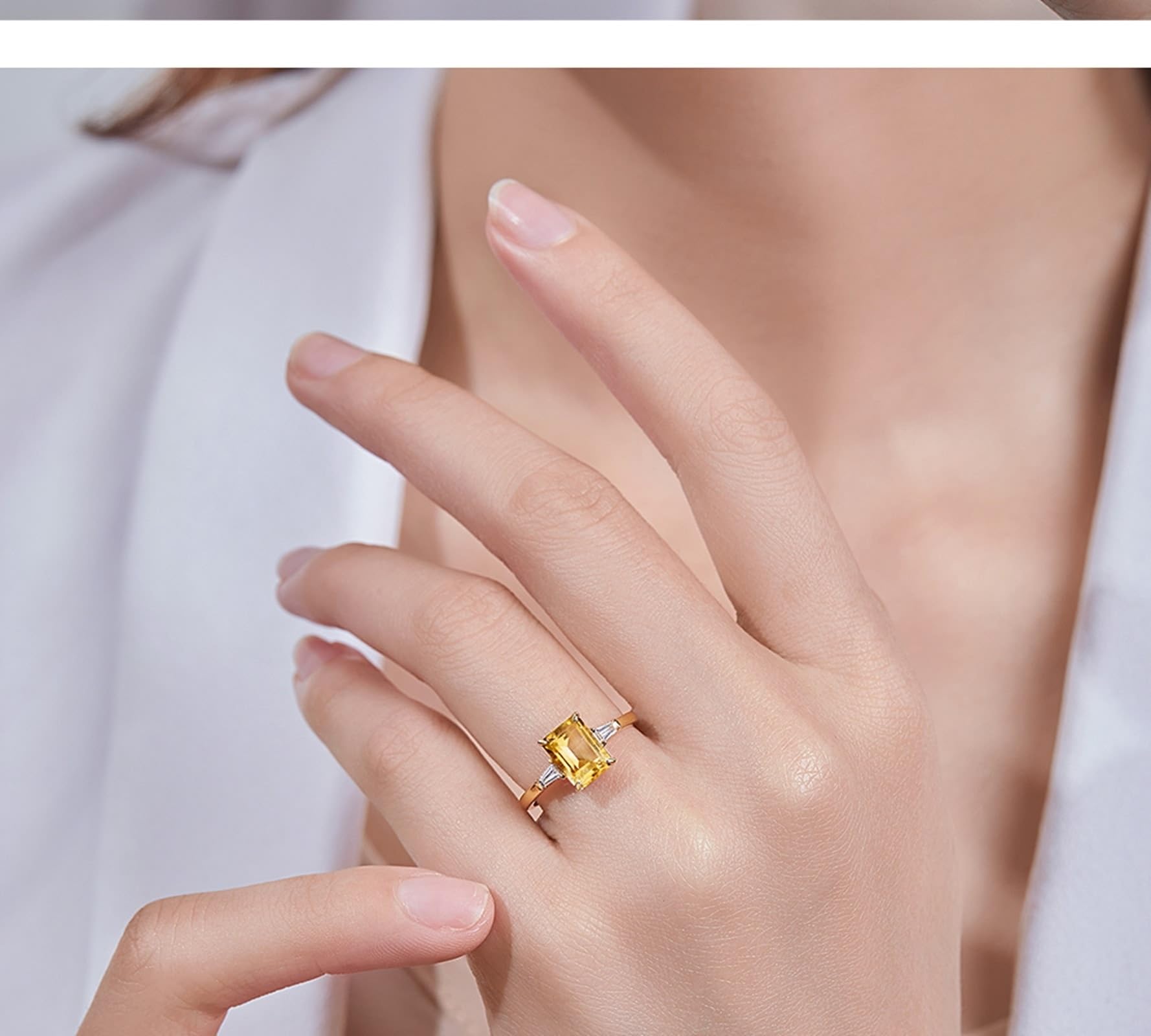 Bague Personnalisable Femme Bague pour Son Copain Or Jaune Poli avec Citrine Rectangulaire et Diamant Taille Solide Non Plaqué Élégant pour Sœur Fiançailles Bijoux