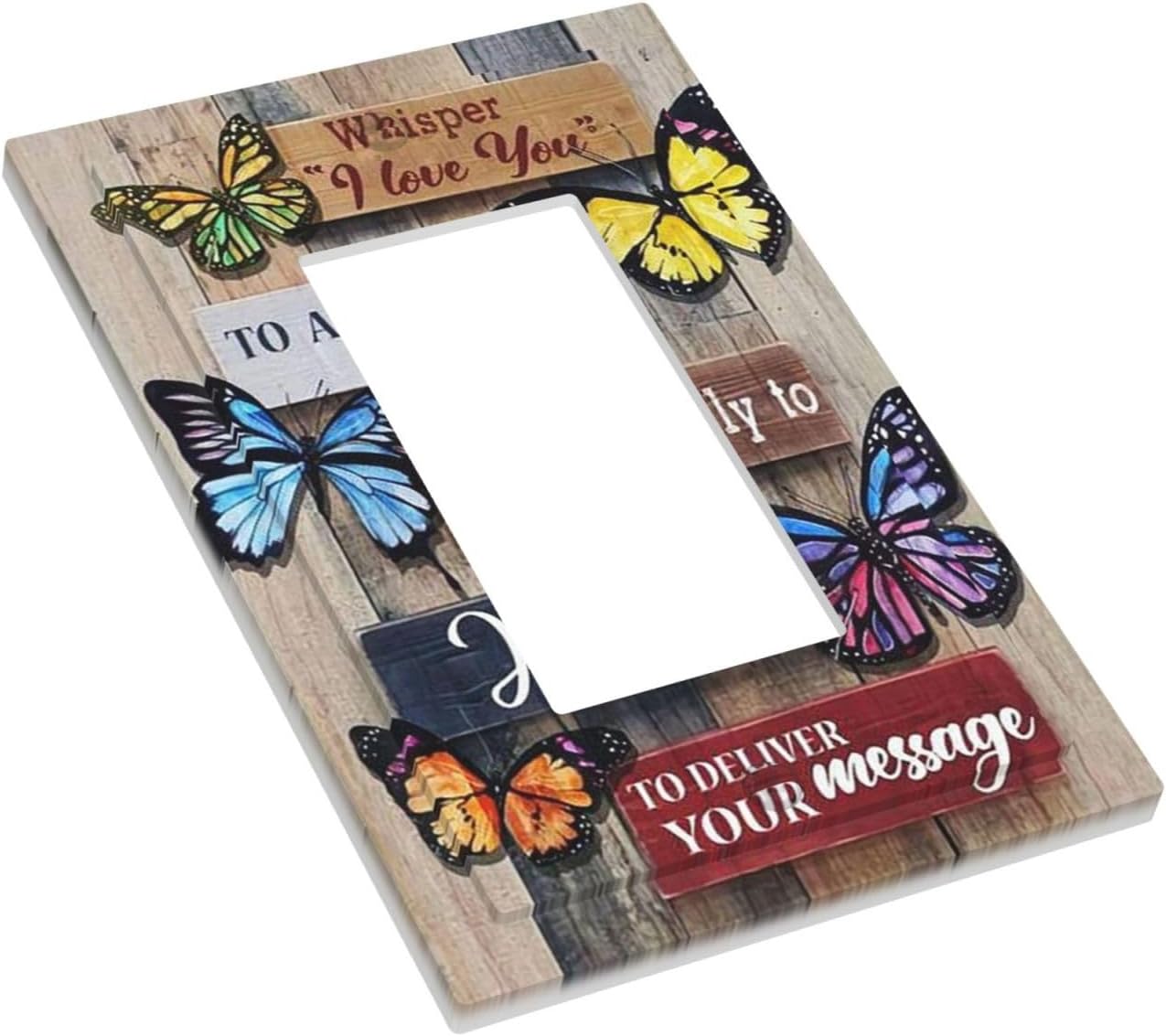 Tree Bark Texture Retro Yellowed Backdrop Inspirational Quotes Butterfly Decor 1 Gang Rocker/GFCI Outlet Light Switch Wall Plate Cover Faceplate Rustic Faceplate Bathroom Home Room Bedroom Decorative