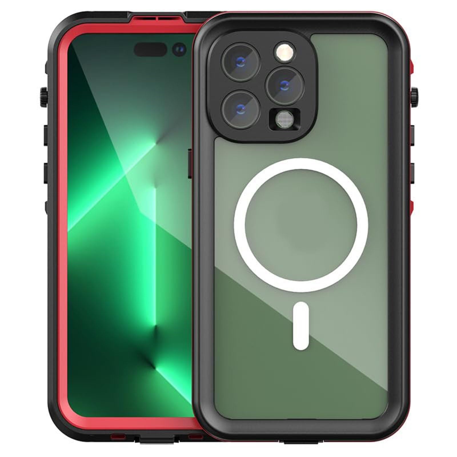 Custodia Impermeabile per iPhone 15Pro Max/15 Pro/15 Plus/15, Robusta Protezione Anticaduta di Grado Militare, Cover Antiscivolo con Supporti per la Protezione della Fotocamera, 15 PRO,Verd