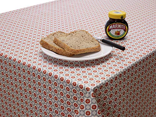 Jolee Fabrics - Mantel de vinilo o hule de PVC, diferentes diseños y tamaños en tonalidades grises, algodón, Vinilo pequeño geométrico floral de PVC rojo y gris., 140cm (55") Diameter Round