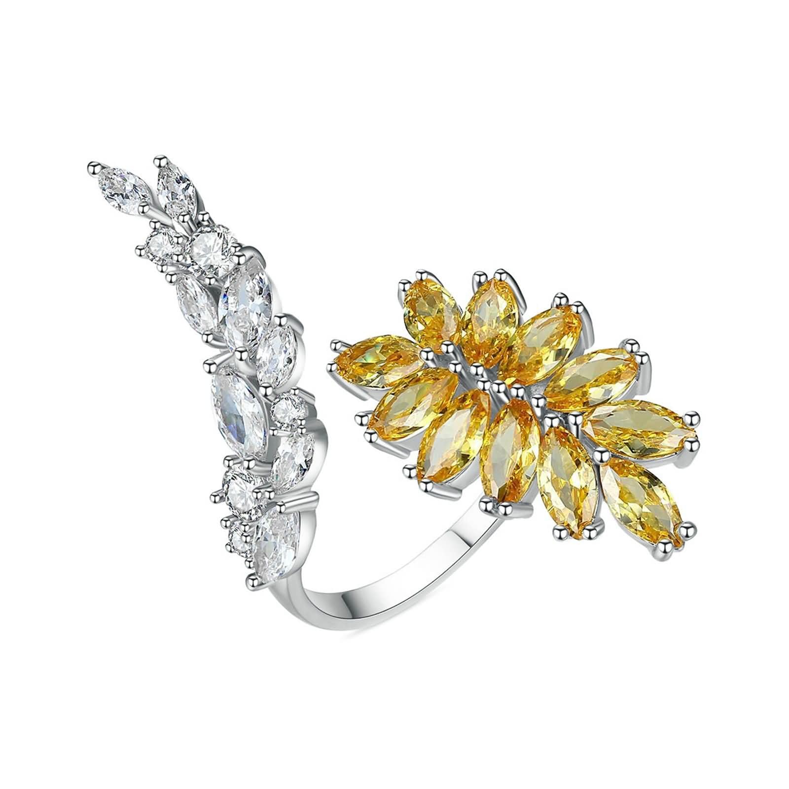 Daesar Anillos Mujer Boda con Hojas Ramas con Citrina y Moissanita, Oro Amarillo 9K/14K/18K, Anillos de Compromiso Oro Amarillo