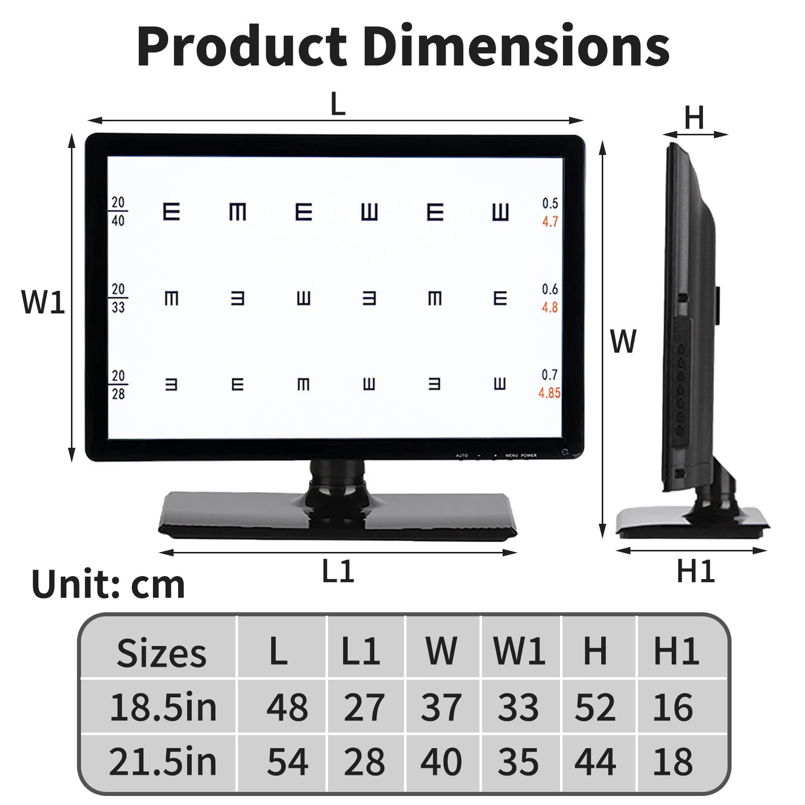 18,5/21,5 Pulgadas Tabla De Agudeza Visual Digital óptica LCD, Tabla De Optotipos Inteligente, Proyector para Pruebas De Optometría, para Clínicas Oftalmológicas 18.5in