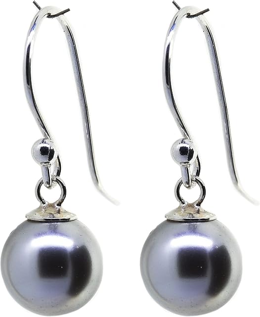 pewterhooter® Women's Pearl Collection - Drop Earrings  925 Sterling Silver with Silver Crystal Pearls  Gift Box