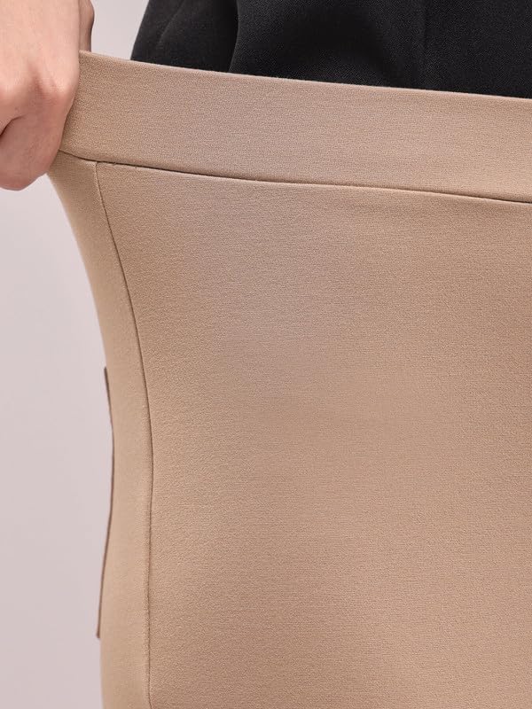 Image of FableStreet Women's Bootcut Stretch Livin Trousers | Nylon Rayon with Mid-Rise Waist | Solid Pattern & Plain Weave Fabric | Office Wear & Business Meetings