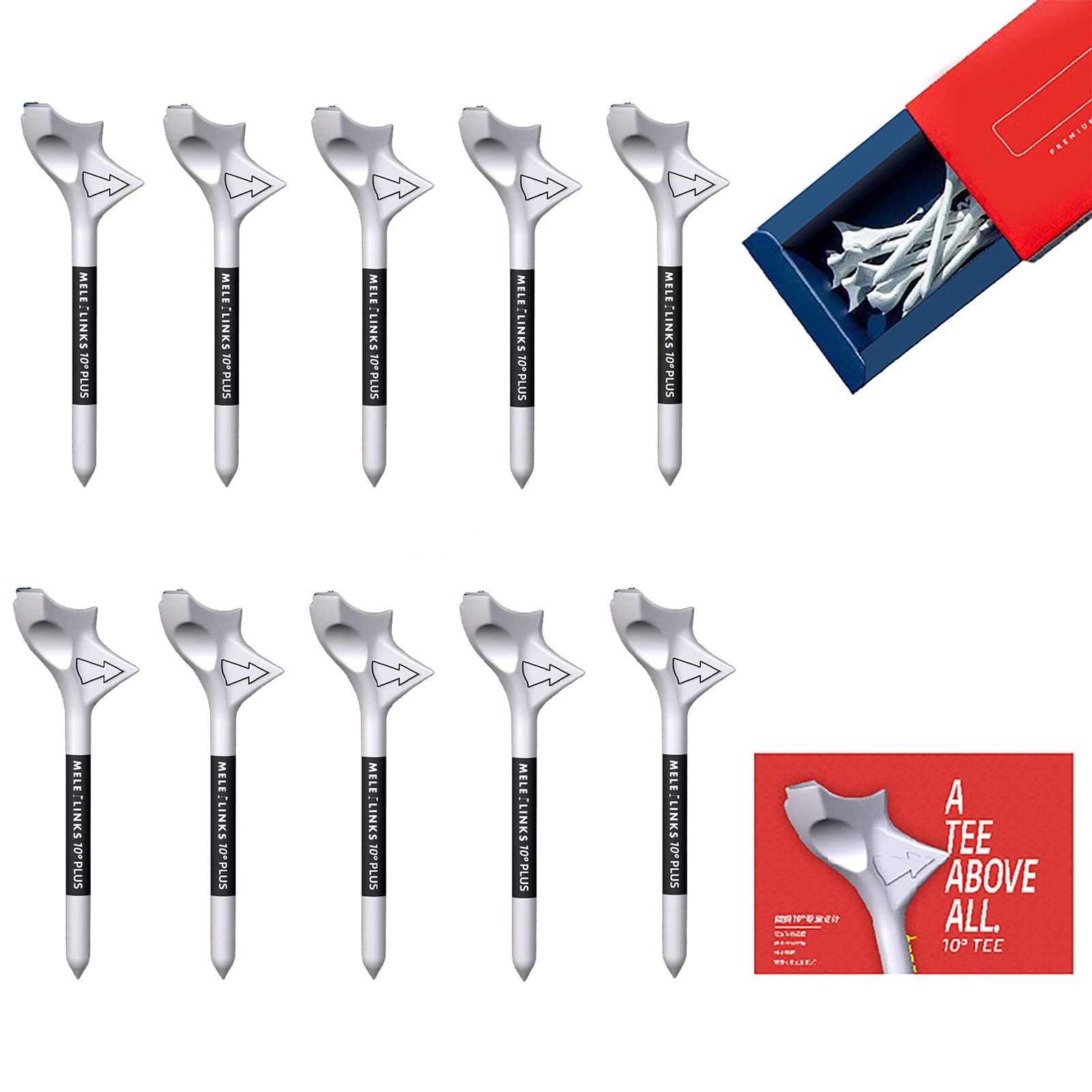 Muyaps 10 Pcs Golf Tees Unbreakable 10 Degrees Golf Tees Plastic Professional Wear Resistant Increase Distance Golf Accessories