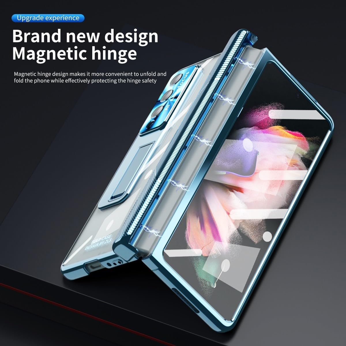 Generic Custodia compatibile con Samsung Galaxy Z Fold 5 (colore blu) Custodia a libro magnetica rigida con cerniera e supporto, pellicola per schermo e pennino capacitivo