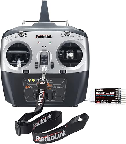 Radiolink T8FB 2.4GHz 8 canales RC transmisor remoto y receptor R8EF controlador de doble palo con correa para avión RC, avión, barco y más (modo 2)