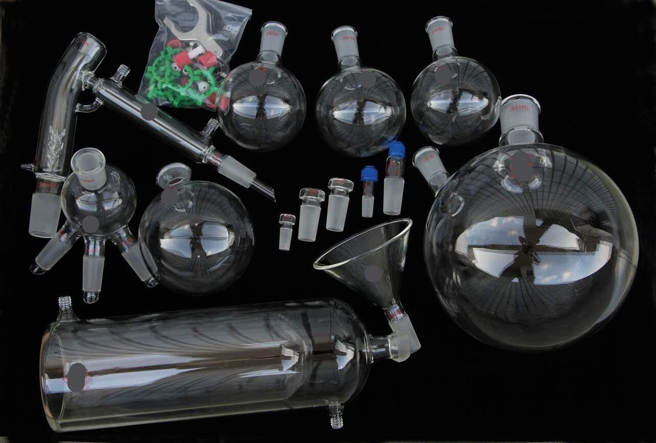 Kit de destilación de recorrido corto de vidrio de 5000 ml con trampa de frío y manta calefactora magnética: configuración completa de laboratorio for destilación fraccionada de 220 V