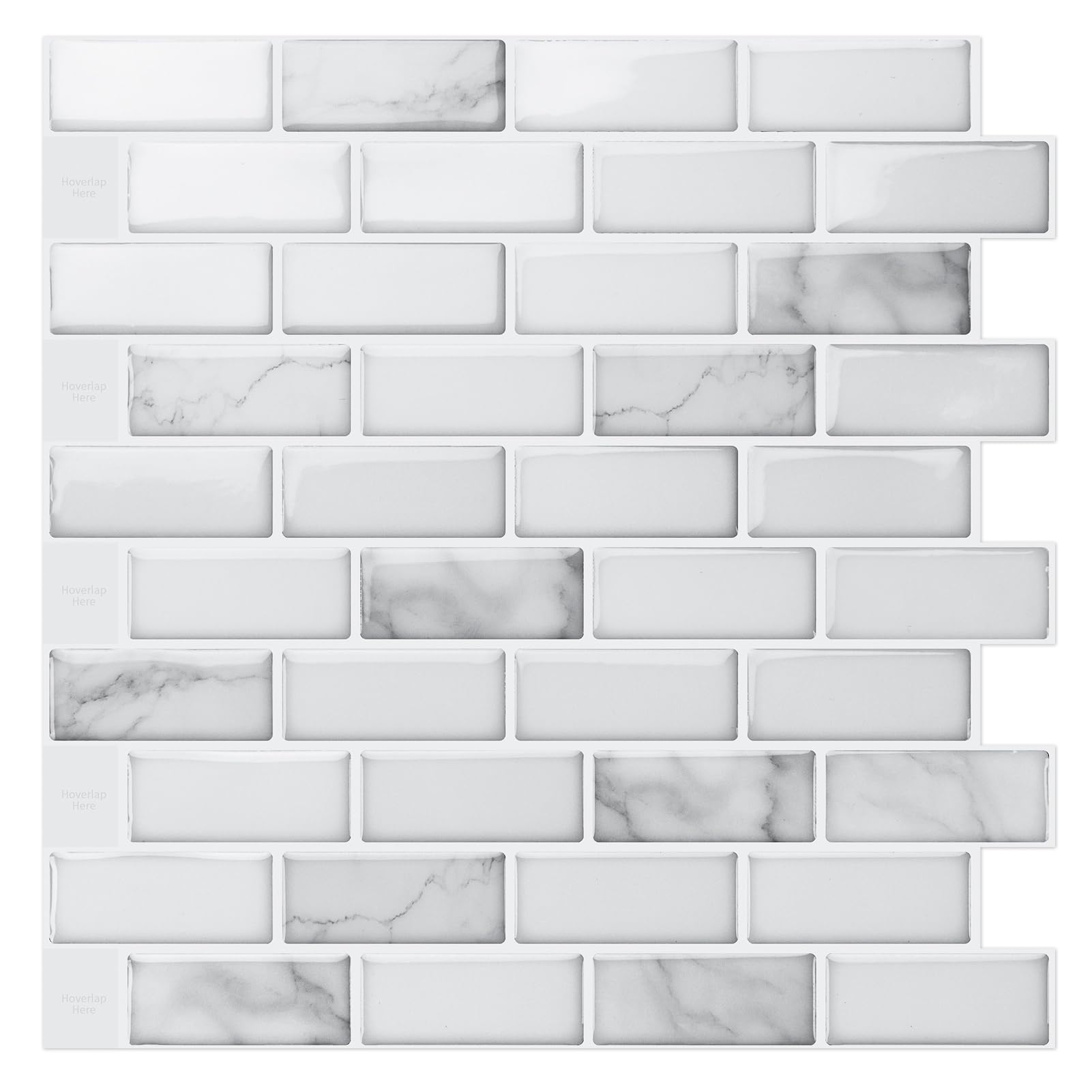 Photo 1 of Art3d 10-Sheet Peel and Stick Backsplash Tile in White Marble, Self-Adhesive Wall Tiles Stick on Kitchen Laundry Room RV Renter - 12 x 12 Inch