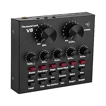 CEZO V8 Portable Audio Mixer Interface, Bluetooth Sound Card for Live Streaming/Recording/Podcast/Voice Change/Karaoke/Gaming/Singing with Sound Effects, 3.5mm Mic Jack for Guitar (V8 Black) - image, photos