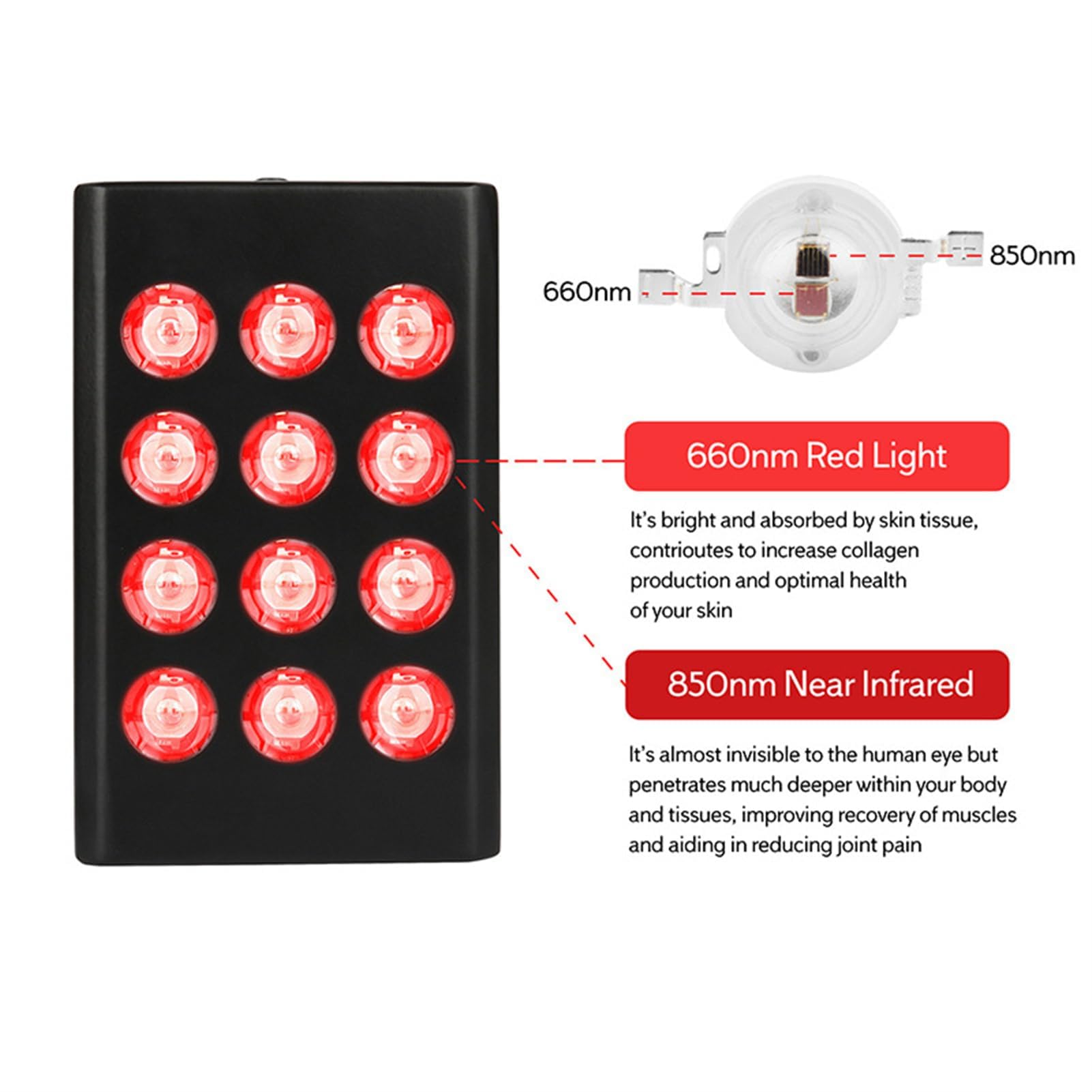 Dispositivo de Terapia con luz roja, Panel de Terapia con luz roja, luz infrarroja cercana de 660 NM y 850 NM, para Rostro y Cuerpo, para la Piel, el sueño y la relajación