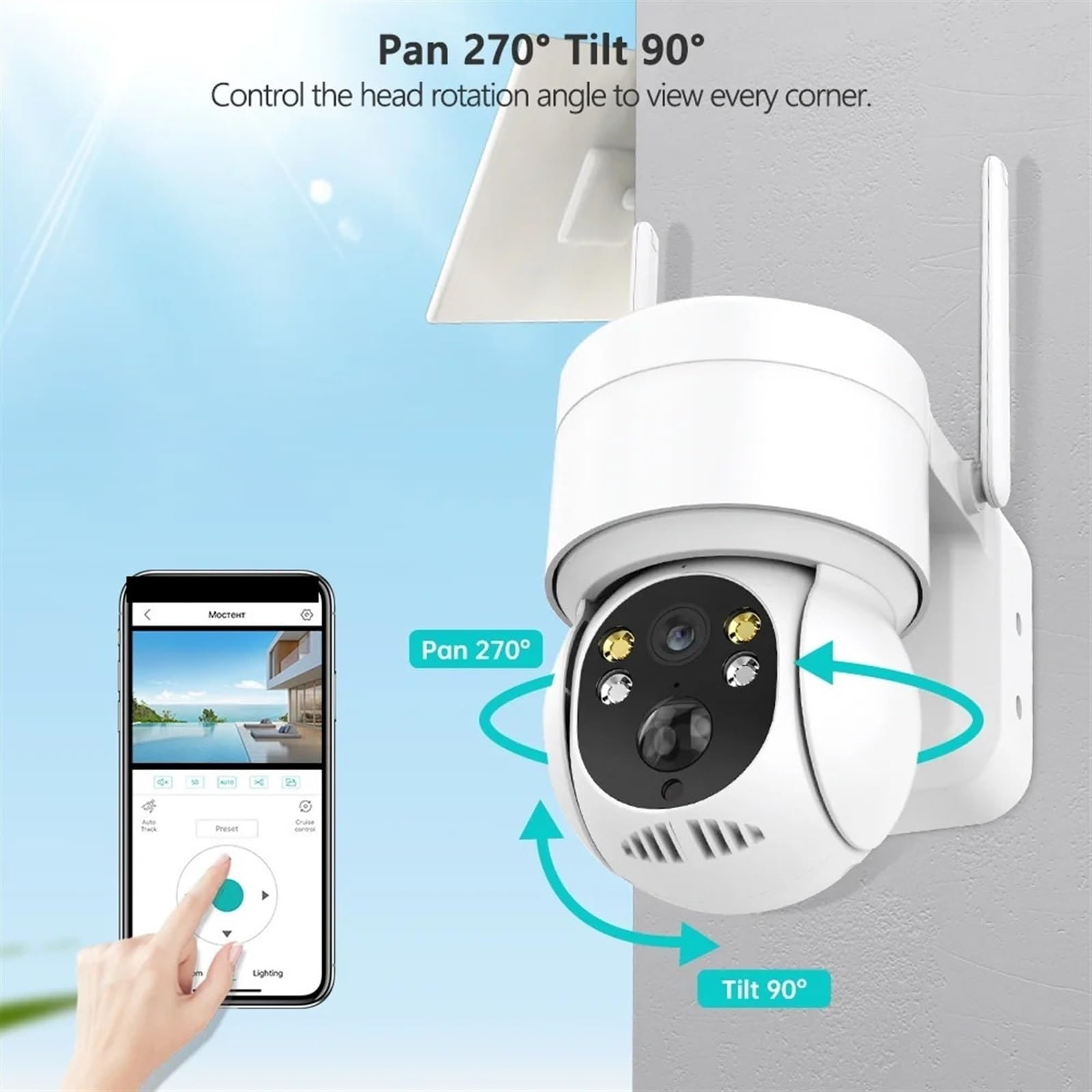 Telecamera di sicurezza, Telecamera solare Rilevamento umano Pannello Ricarica batteria IP Visione notturna a colori Telecamere di sicurezza video CCTV esterne(32GB Card)