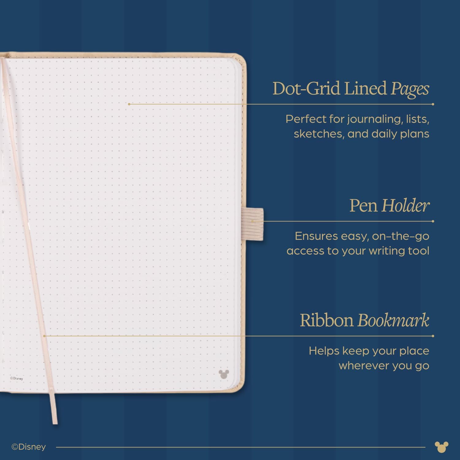 Happy Planner Disney Mickey Dot-Grid Journal for Office, School, or Journaling, Vegan Leather Notebook, A5 Size, 80 Pages, Ivory - Image 4