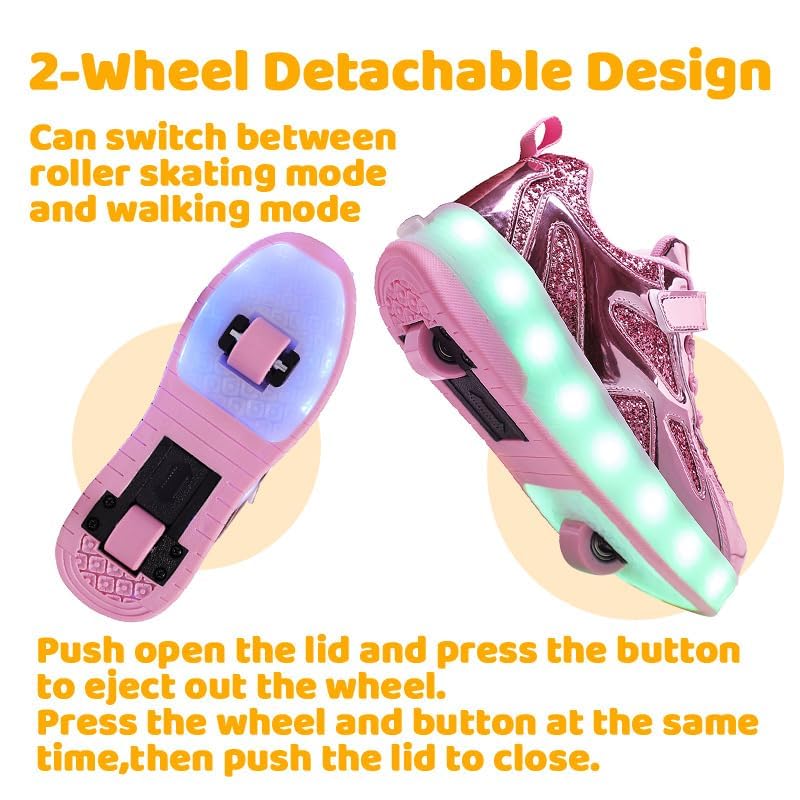 Wooowyet LED Roller Skate Shoes for Kids Boys Girls Light Up Fashion Sneakers Wheels Wheeled USB Rechargeable Hook&Loop4