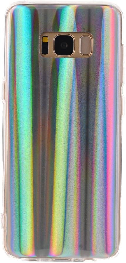 Samsung Galaxy S8 Case, EASEU Holographic Phone Case, Laser Aura Glow Sparkle Bling Reflective Rainbow Super Slim Silver Soft TPU Protective Cover Psychedelic Case for Samsung Galaxy S8