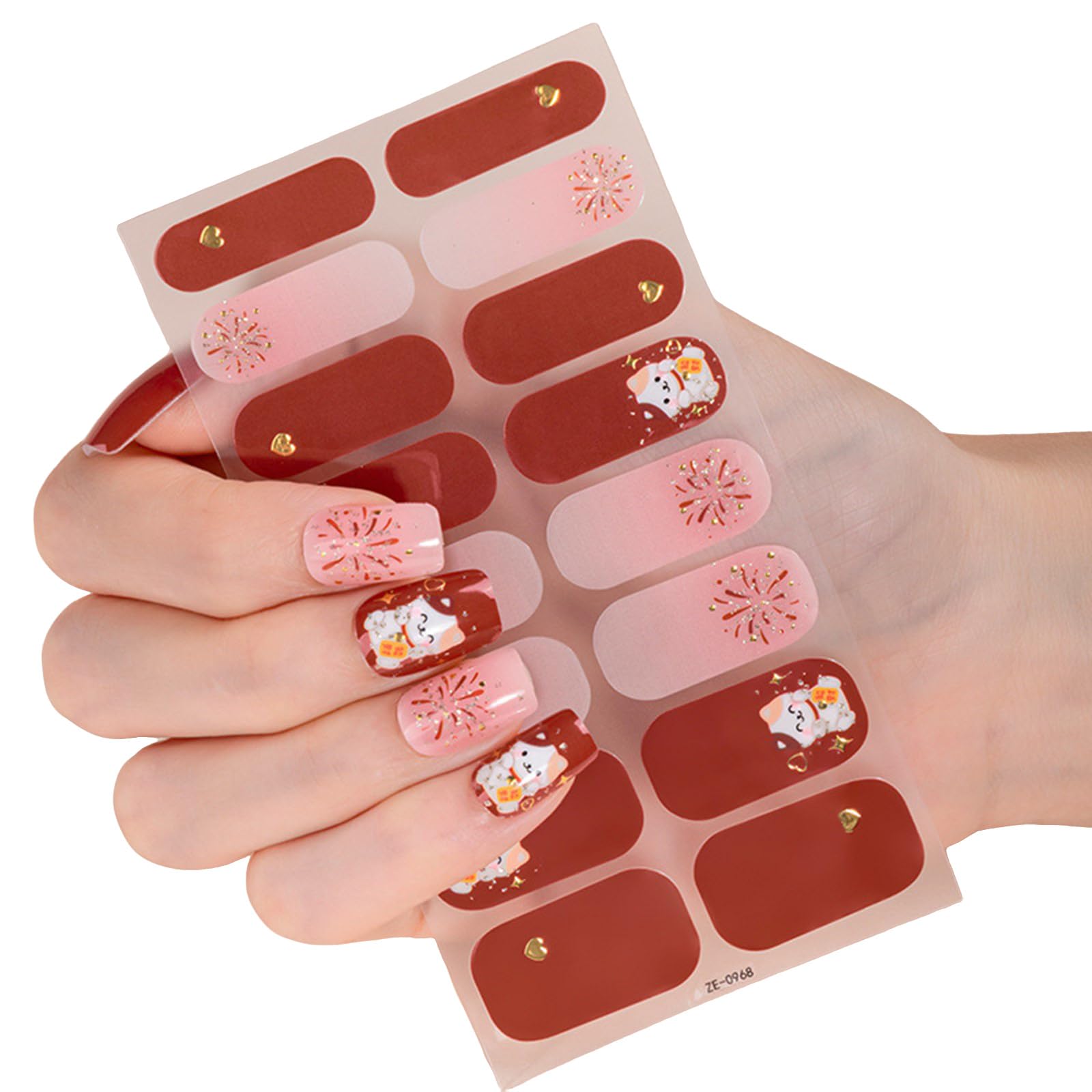 Chinese New Year Theme Nails Wraps Quick Apply Scratches Resistant Nails Decals 16Pcs for Parties Chinese New Year Art