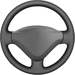 MEWANT Capa de volante de carro costurada para Peugeot 206 (206+/206 Plus) 2009-2012/207/207 CC/207 SW/Expert (Expert Tepee)/parceiro/parceiro Tepee/Citroen Berlingo/Jumpy/Fiat Scudo