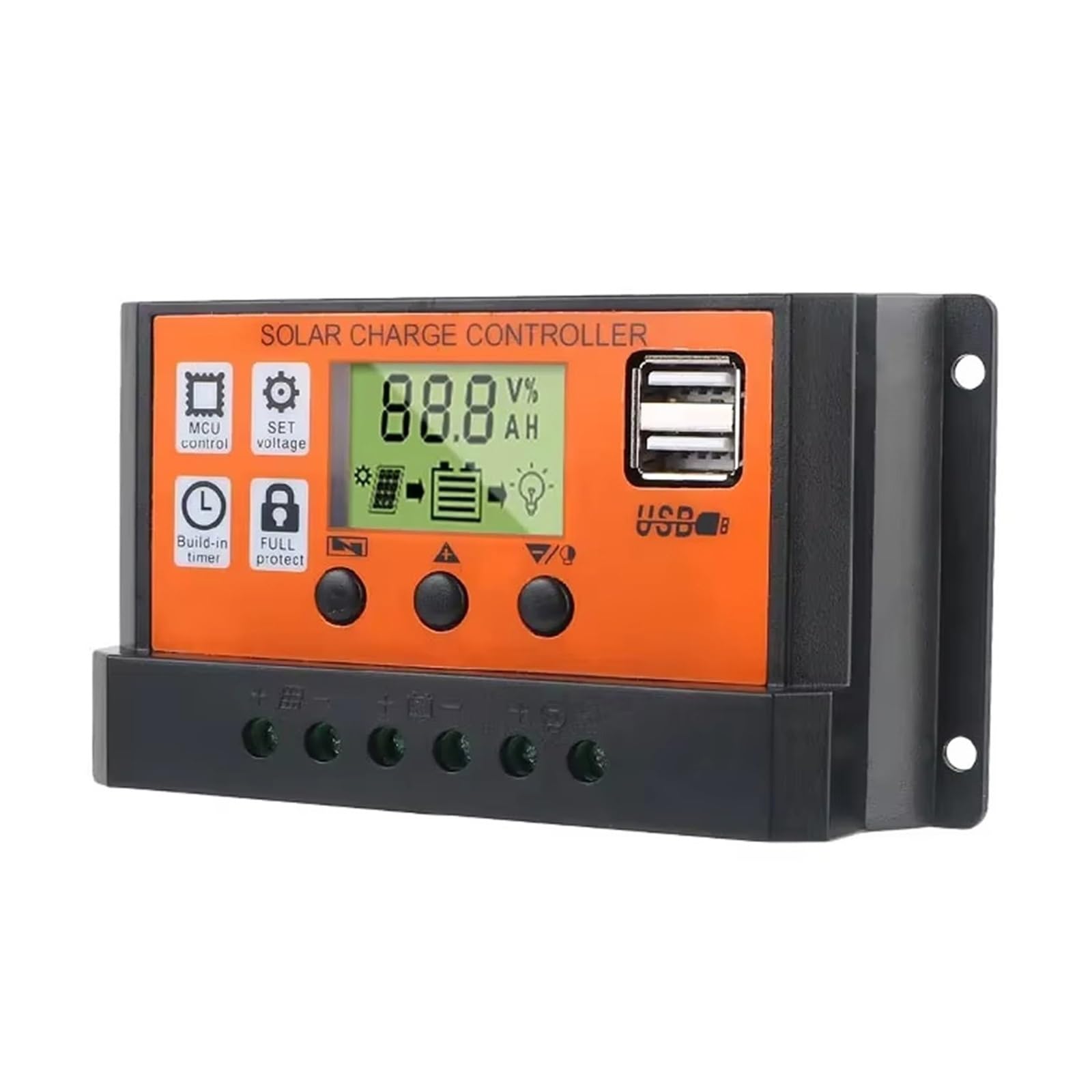 PWM Solar Charge Controller, 12V 24V Auto Adapt 10A To 100A, LCD Display Solar Regulator With Adjustable Timer Setting, LCD Screen Solar Charge Controller Accessories(Orange Case,10A)
