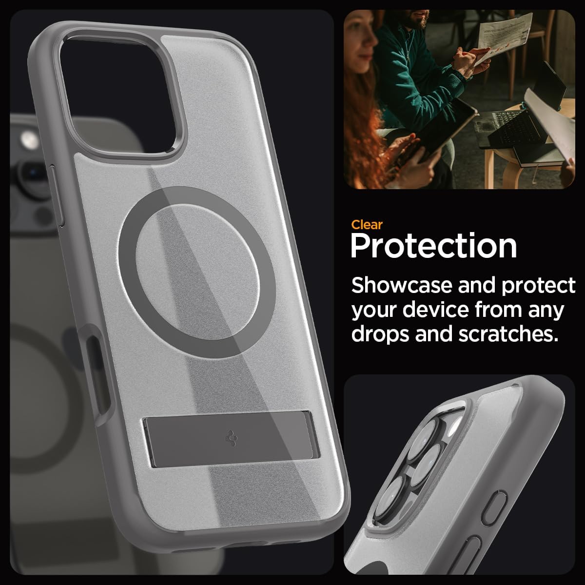 Spigen Ultra Hybrid S MagFit Designed for iPhone 16 Pro Case [Kickstand] [Anti Yellowing], Compatible with MagSafe - Frost Grey