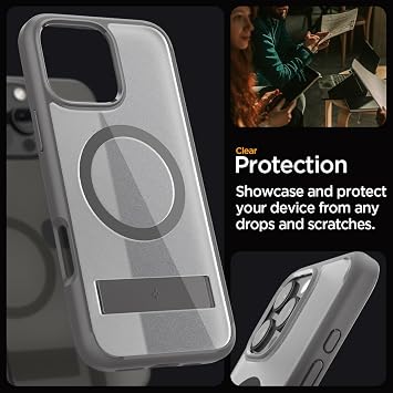 Spigen Ultra Hybrid S MagFit Case for iPhone 16 Pro [Built-in Kickstand] [MagSafe Compatible] - Frost Grey