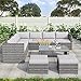 Juego de sofá esquinero de jardín de 8 plazas, muebles de ratán para exteriores con mesa de café, 2 taburetes (gris)
