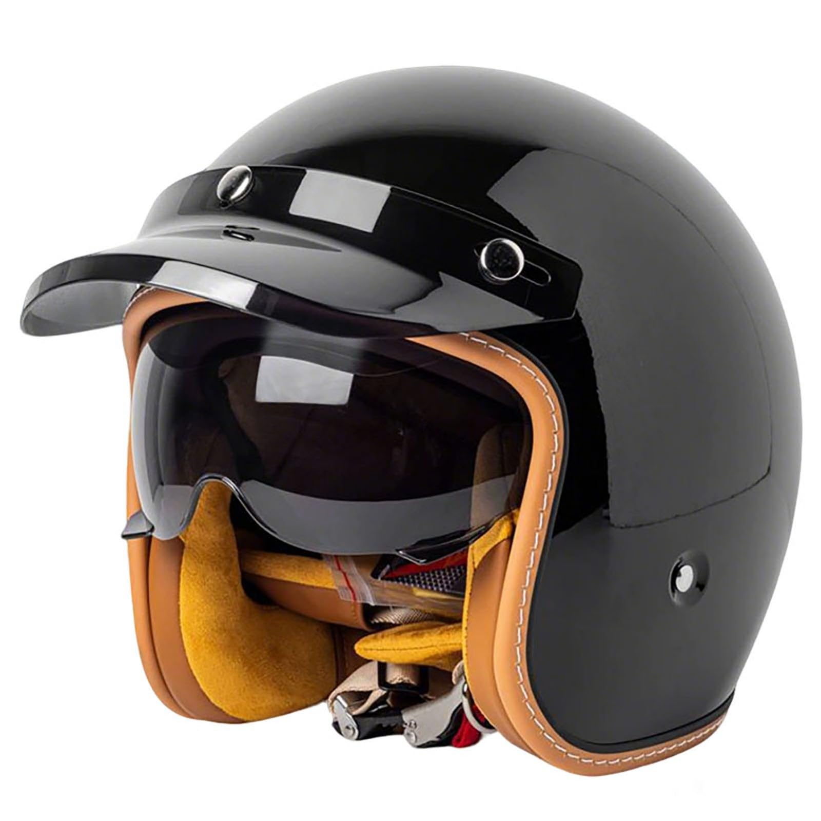 Casco de Moto Vintage de Media Cara, Casco Abierto Hombre Mujer Casco de Media Carcasa con Visera, Casco Jet Scooter Cruiser Ciclomotor, Aprobado por ECE/Dot 54-63cm