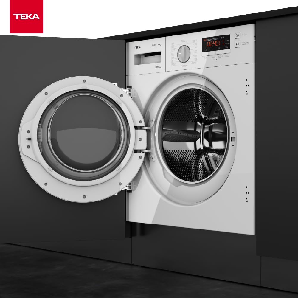 Teka Li6 1481 Washing Machine integrated into kitchen cabinetry with door open