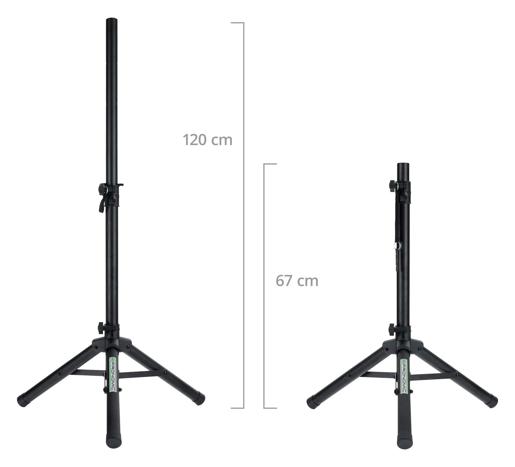 Pronomic SPS-5S Boxenstativ Stahl - Niedriges Boxenstativ aus Stahl - Ideal für Linienstrahler, Monitore und Akustik-Verstärker - 67 bis 120 cm hoch - nur 1,8 kg leicht - schwarz