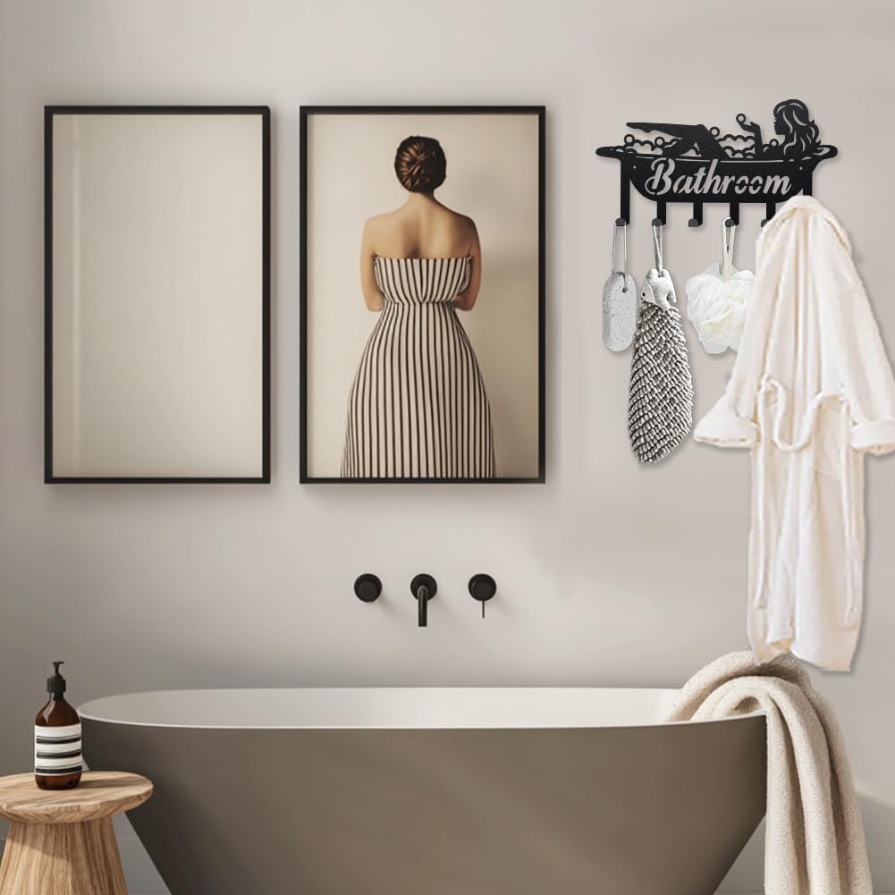 MAYJOYDIY Bathroom Women Metal Key Holder for Wall Bathtub Lady Coat Rack Wall Mounted 15.7×8.1inch Key Hook Organizer Rack with 6 Hooks for Gift Coats Hats Towels Bags Hanging