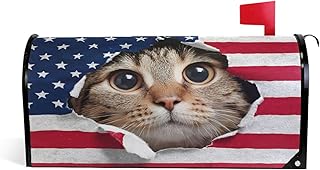 Wamika Cute Kitty Cat USA Flag Mailbox Cover - Magnetic, Large Size 25.5" X 21"