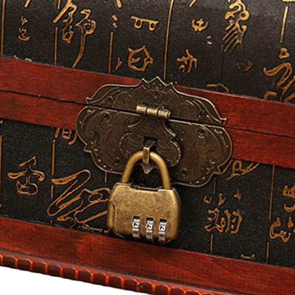 Portable Wood Distressed Treasure Chest Metal Password Storage Case Prop