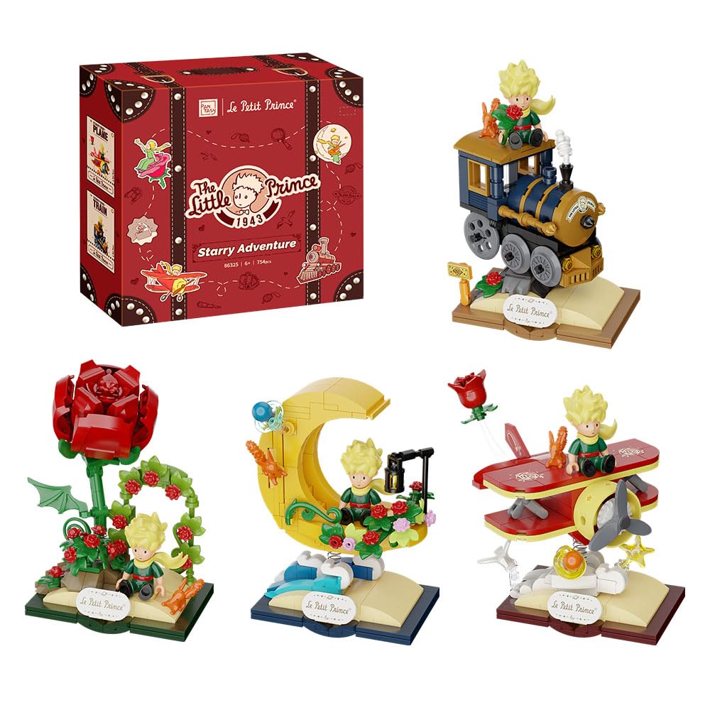 PAN TASY El Principito Set de Construcción para Adultos & Niños, Modelos de Bloques con Rosa, Tren, Luna & Avión, Juguetes Creativos DIY, Idea de Regalo & Decoración de Exhibición