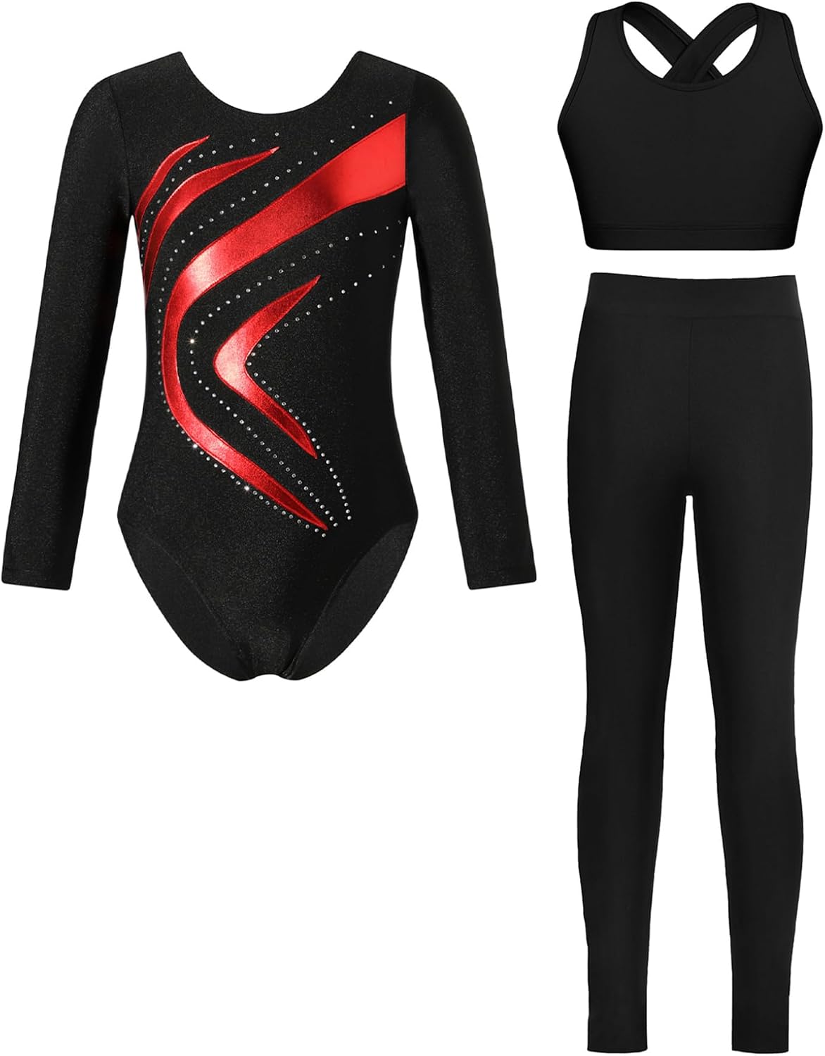 Girls Gymnastics Outfits Leotard with Vest and Leggings Figure Skating Unitards Training Suit Dance Workout
