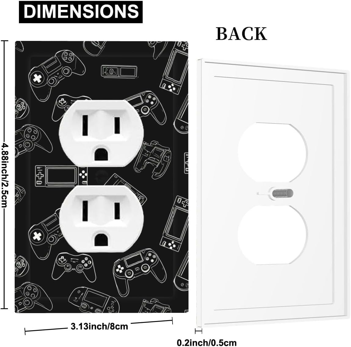 Teen Bedroom & Game Room Decorative Duplex Wall Plate - 1-Gang Standard US Size Video Game Black Outlet Covers for Men Cave Boys Room Decor