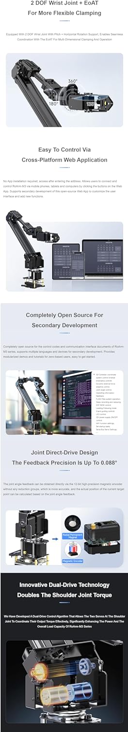 TUOPUONE RoArm-M3-S 5 + 1 DOF High-Torque Serial Bus Servo Dual Robotic Arm AI Kit Supports Hugging Face LeRobot AI Robotic Project with Jetson Orin Nano Module 8GB