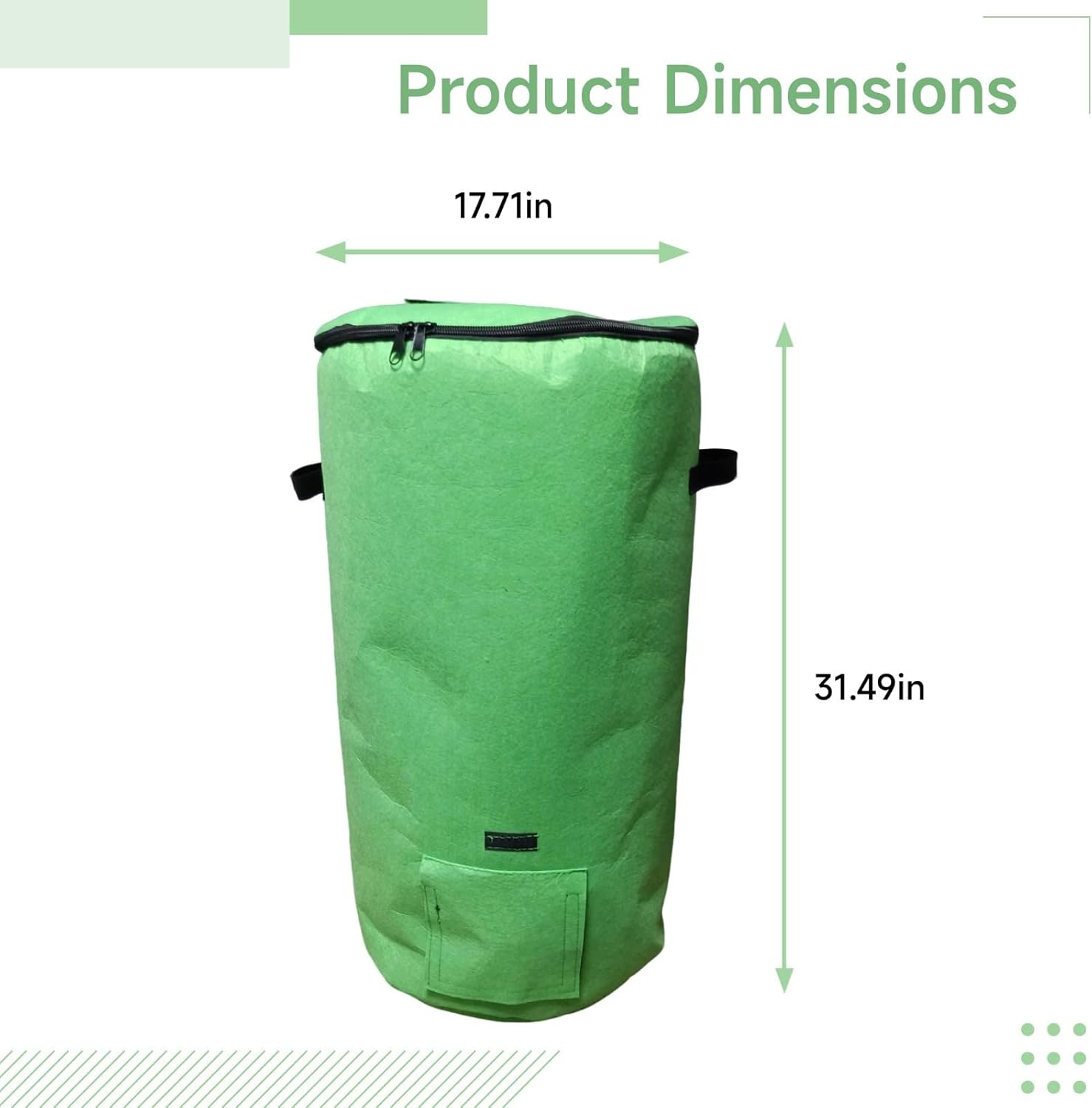 33 Gallon Compost Bin, Reusable 125 Liter Garden Waste Bag, 1 Pack Green Non-Woven Fabric Container, Features Zipper and Access Window, for Organic Composting of Yard Waste