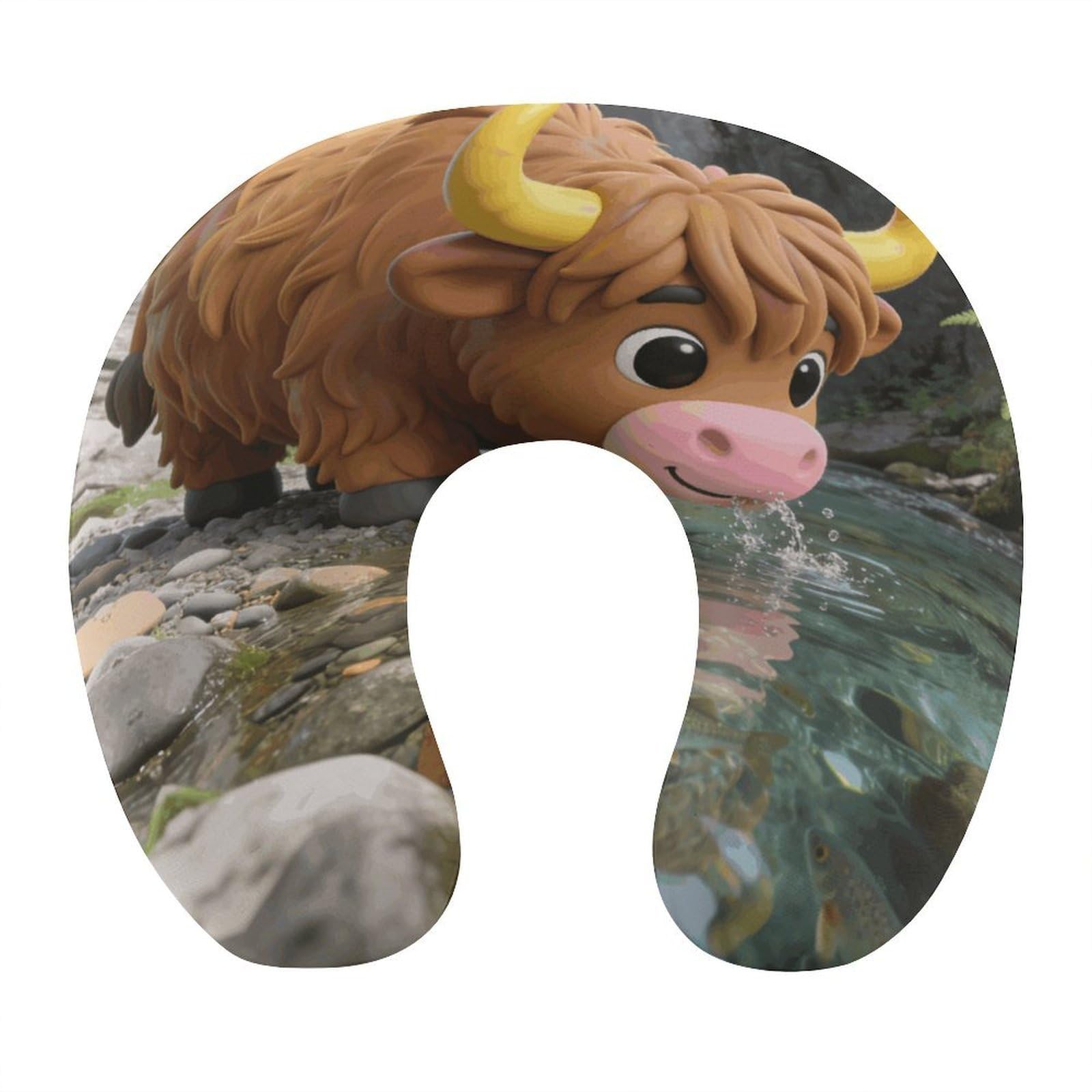 VstaDank Highland Cow Neck Pillow Soft Comfortable Travel U Shaped Pillows Portable Pillows for Shoulder Memory Foam Head Support Pillow for Airplane Car Home Office