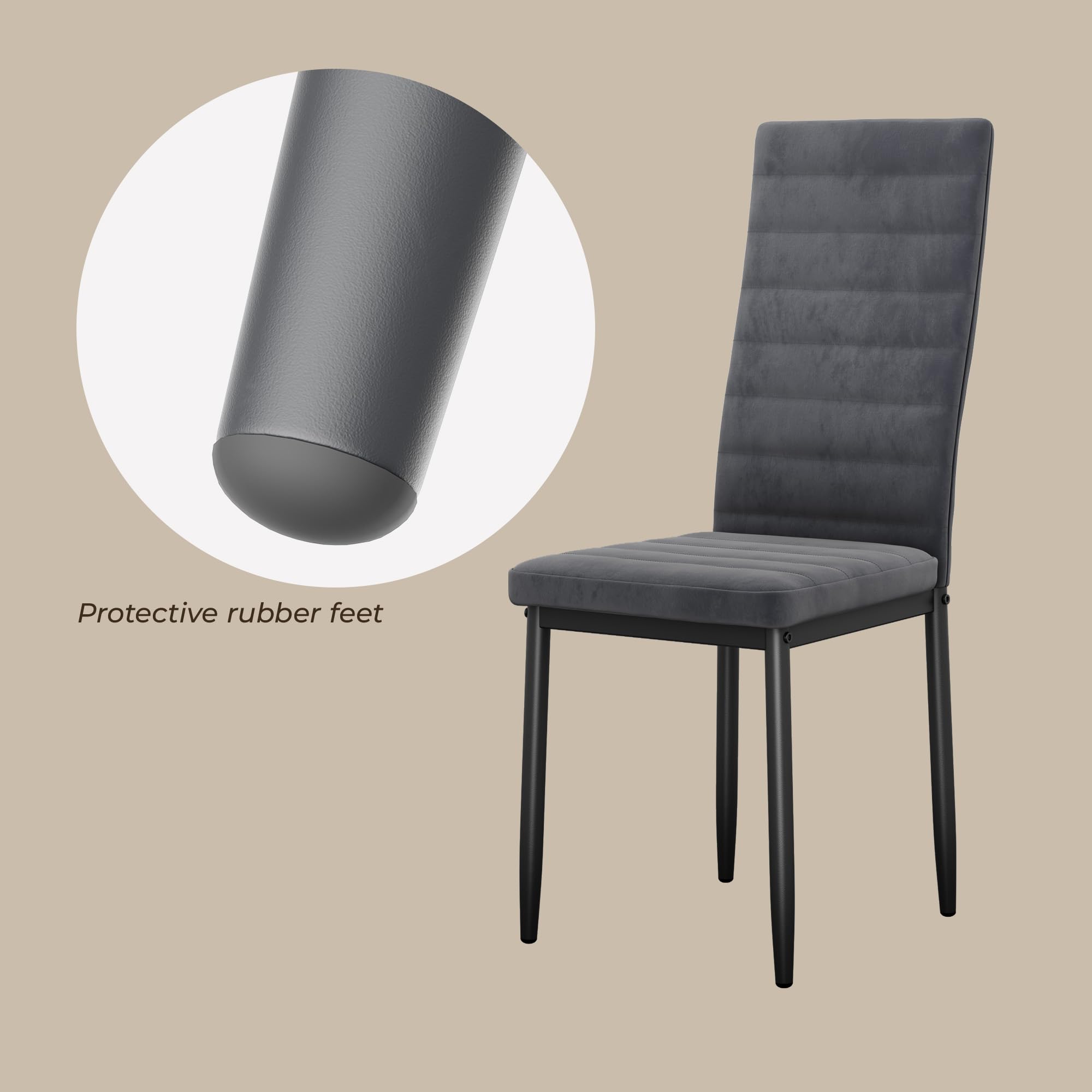 4 Chaises Salle à Manger en Velours, Lot de 4 Chaises de Cuisine, Chaise de Salon Mobilier, Idéales pour la Salle à Manger, Le Bureau et Le Salon, Gris Foncé, Daim