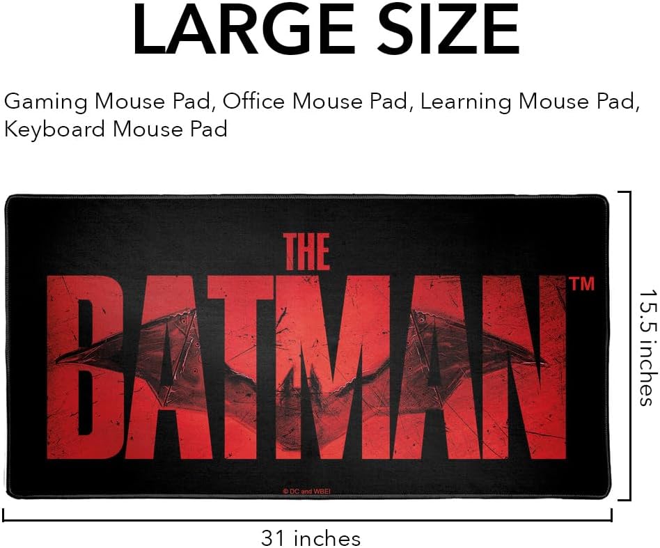 The Batman Logo Large Gaming Mouse Pad Desk Mat with Stitched Edges, Non-Slip Base for Gamer, Home and Office, 31.5 x 15.7