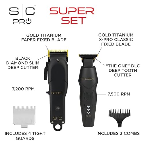 Miniatura 2 de StyleCraft Flex Trimmer and Rebel Clipper Super Set with Tight Guards, Accessories and Travel Case